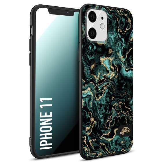 CUSTOMIZZA - Custodia cover nera morbida in tpu compatibile per iPhone 11 effetto marmo marble verde green venature dorato pietra