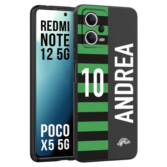 CUSTOMIZZA - Custodia cover nera morbida in tpu compatibile per Xiaomi Redmi Note 12 5G - POCO X5 5G personalizzata calcio football nome e numero calciatori neroverde