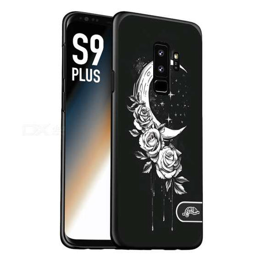 CUSTOMIZZA - Custodia cover nera morbida in tpu compatibile per Samsung S9 PLUS luna e fiori moon flowers black and white bianco a rilievo disegnato tattoo tatuaggio