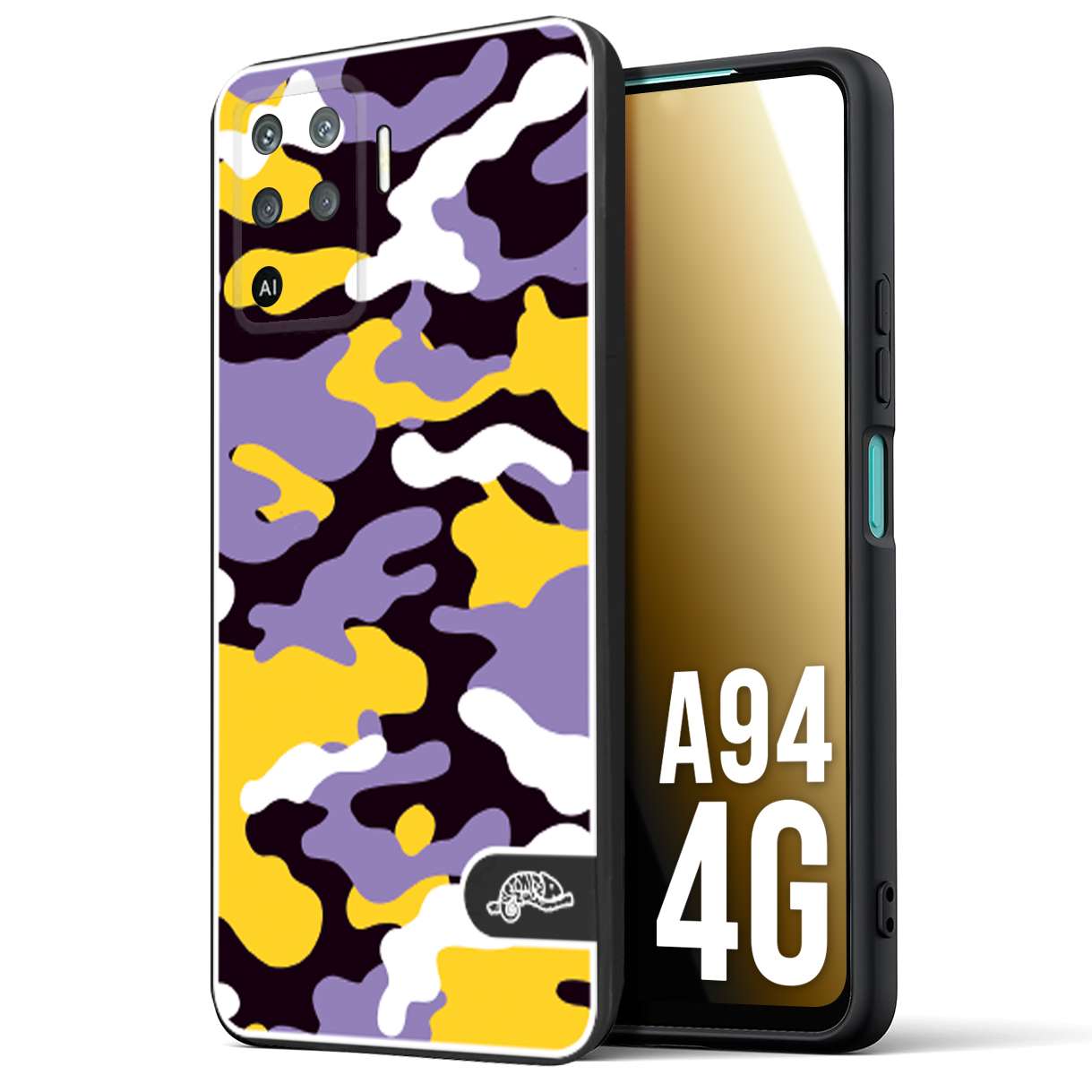 CUSTOMIZZA - Custodia cover nera morbida in tpu compatibile per Oppo A94 4G camouflage mimetico militare viola lilla giallo