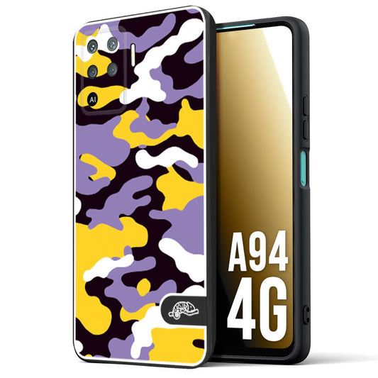 CUSTOMIZZA - Custodia cover nera morbida in tpu compatibile per Oppo A94 4G camouflage mimetico militare viola lilla giallo