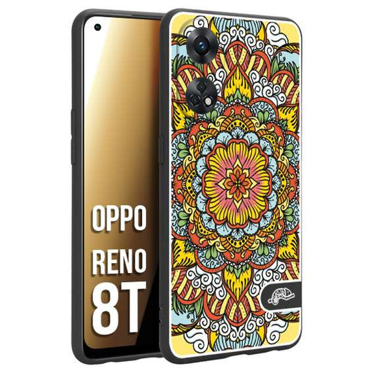 CUSTOMIZZA - Custodia cover nera morbida in tpu compatibile per Oppo Reno 8T mandala colorato fiore nuvole arancione