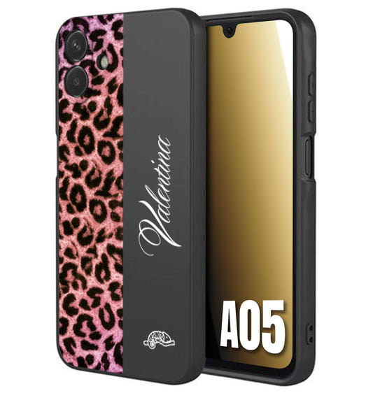 CUSTOMIZZA - Custodia cover nera morbida in tpu compatibile per Samsung A05 leopardato rosa fucsia personalizzata nome iniziali