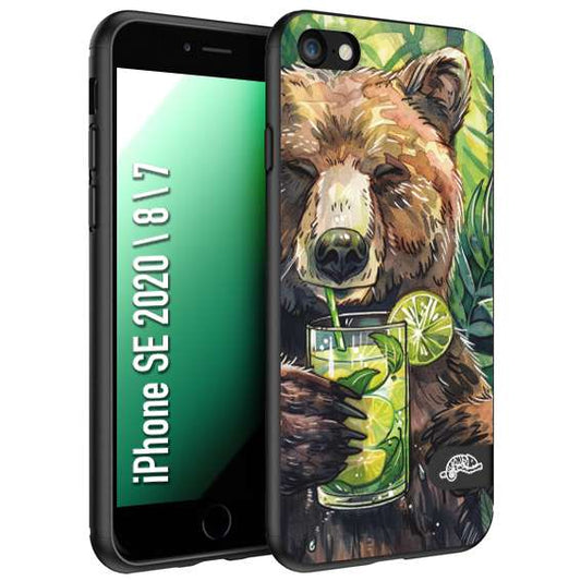 CUSTOMIZZA - Custodia cover nera morbida in tpu compatibile per iPhone 7 - 8 - SE 2020 / 2022 estate disegnata cocktails animali simpatici orso bear negroni