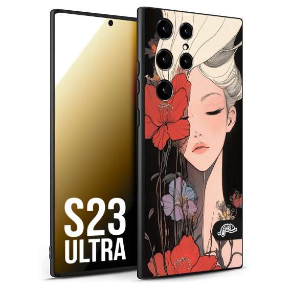 CUSTOMIZZA - Custodia cover nera morbida in tpu compatibile per Samsung S23 ULTRA woman flower Fantasia Floreale Design Donna e Fiori, Retro Artistico