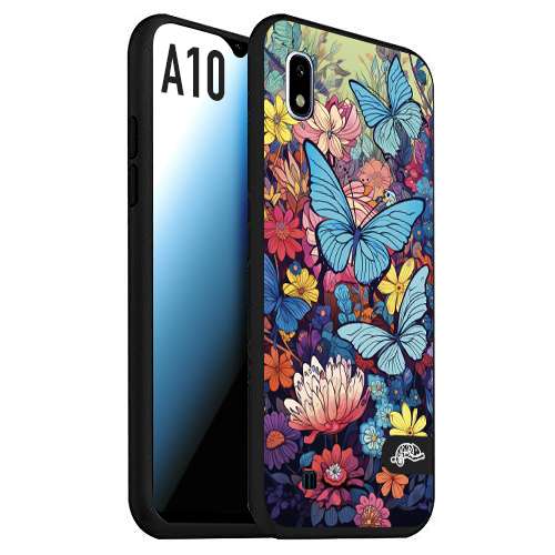 CUSTOMIZZA - Custodia cover nera morbida in tpu compatibile per Samsung A10 farfalle butterfly moderno donna disegnate gialla blu rosa