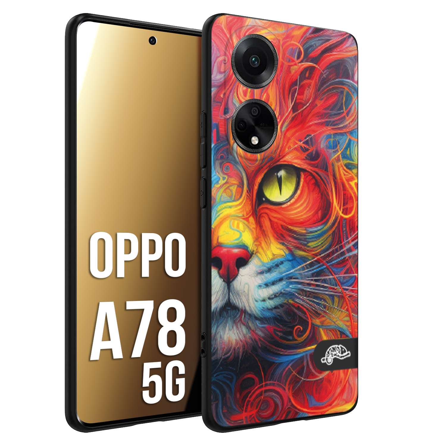 CUSTOMIZZA - Custodia cover nera morbida in tpu compatibile per Oppo A78 5G animali color cat gatto viso colori vibranti disegnato schizzo