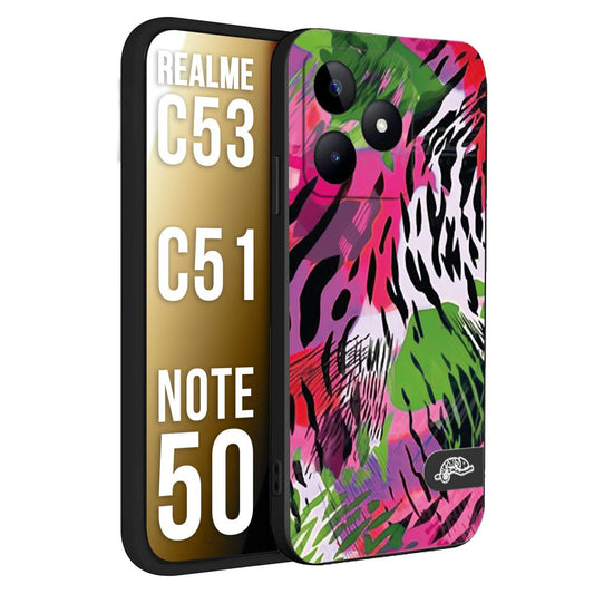 CUSTOMIZZA - Custodia cover nera morbida in tpu compatibile per Oppo Realme C53 - C51 - NOTE 50 leopardato tigrato tiger colorata summer color verde fucsia