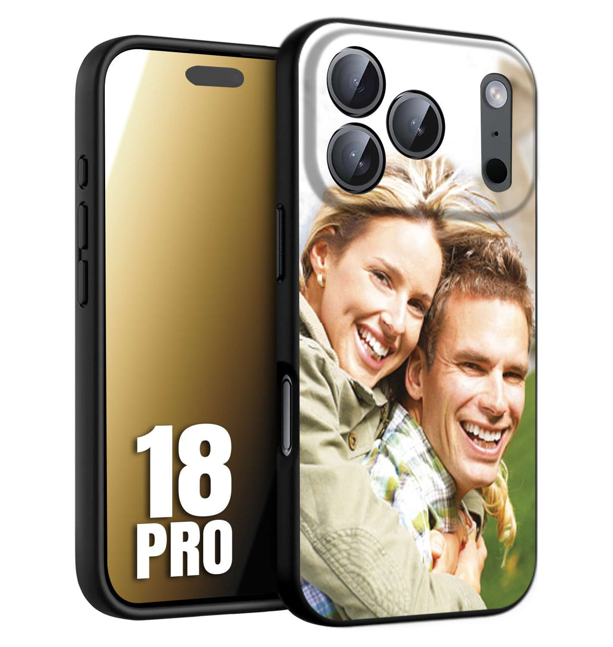 CUSTOMIZZA - Custodia cover nera morbida in tpu compatibile per iPhone 18 PRO personalizzata con foto immagine scritta a piacere