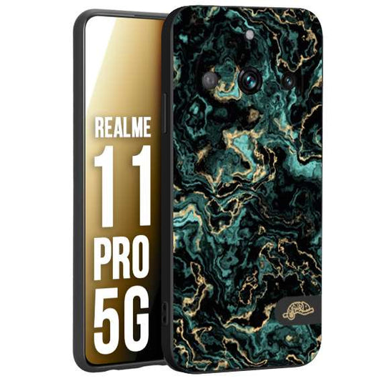 CUSTOMIZZA - Custodia cover nera morbida in tpu compatibile per Oppo Realme 11 PRO 5G effetto marmo marble verde green venature dorato pietra