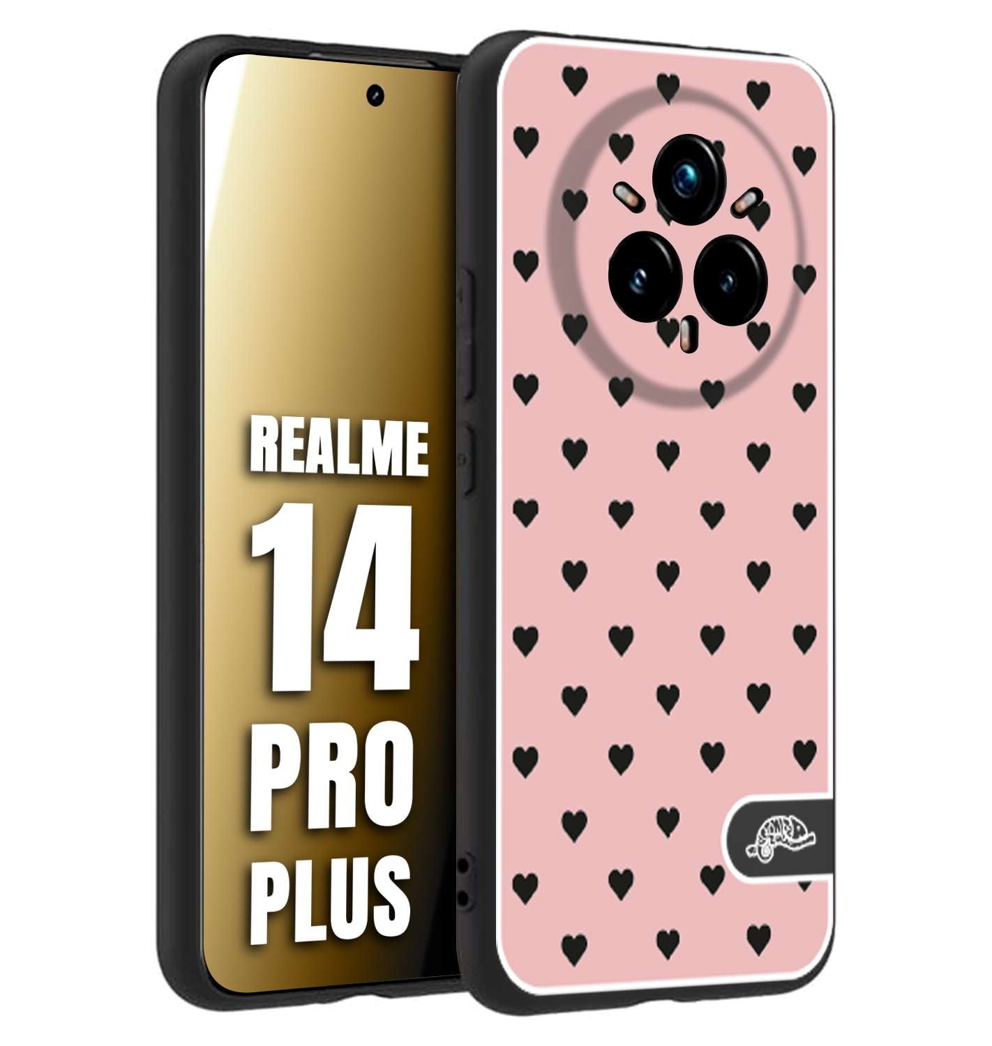 CUSTOMIZZA - Custodia cover nera morbida in tpu compatibile per Realme 14 PRO PLUS cuori pois rosa donna pin up vintage