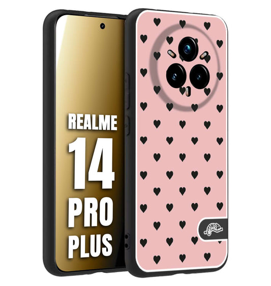 CUSTOMIZZA - Custodia cover nera morbida in tpu compatibile per Realme 14 PRO PLUS cuori pois rosa donna pin up vintage