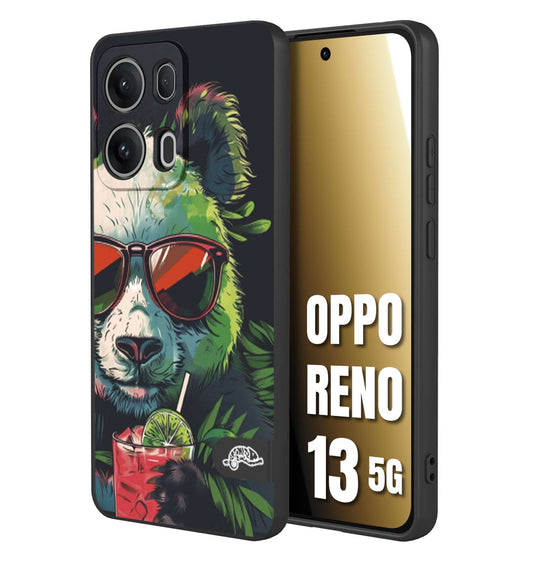 CUSTOMIZZA - Custodia cover nera morbida in tpu compatibile per Oppo Reno 13 5G estate disegnata cocktails animali simpatici panda mojito