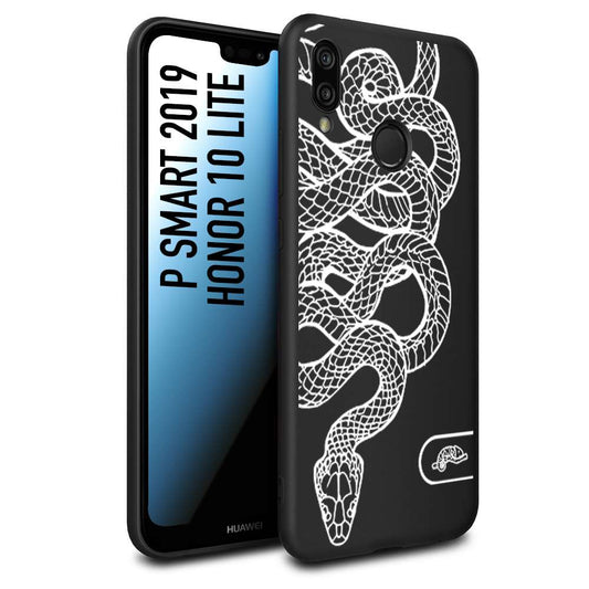 CUSTOMIZZA - Custodia cover nera morbida in tpu compatibile per Huawei P SMART 2019 serpente snake bianco a rilievo disegnato tattoo tatuaggio