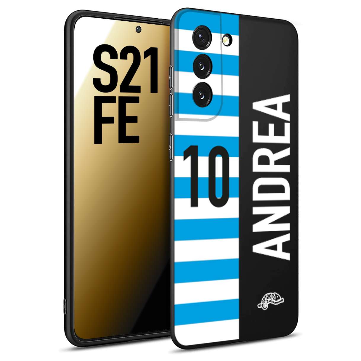 CUSTOMIZZA - Custodia cover nera morbida in tpu compatibile per Samsung S21 FE personalizzata calcio football nome e numero calciatori biancazzurri