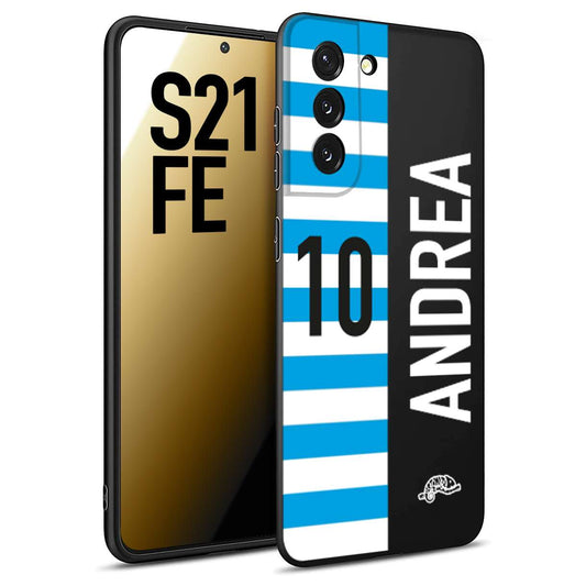 CUSTOMIZZA - Custodia cover nera morbida in tpu compatibile per Samsung S21 FE personalizzata calcio football nome e numero calciatori biancazzurri