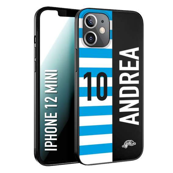 CUSTOMIZZA - Custodia cover nera morbida in tpu compatibile per iPhone 12 MINI personalizzata calcio football nome e numero calciatori biancazzurri