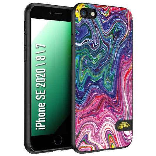 CUSTOMIZZA - Custodia cover nera morbida in tpu compatibile per iPhone 7 - 8 - SE 2020 / 2022 colorata fantasia vortice marmo arcobaleno rosa blu fucsia