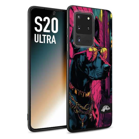 CUSTOMIZZA - Custodia cover nera morbida in tpu compatibile per Samsung S20 ULTRA animali cyberpunk dobermann cane street dog fucsia blu