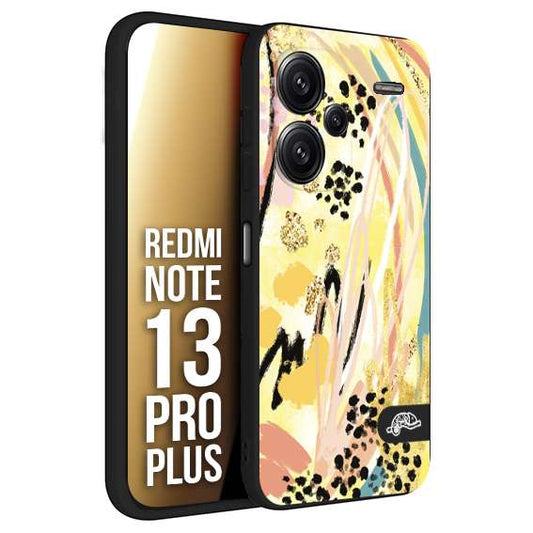 CUSTOMIZZA - Custodia cover nera morbida in tpu compatibile per Xiaomi Redmi Note 13 PRO PLUS astratti donna flower fantasia estate gialla rosa leopardata