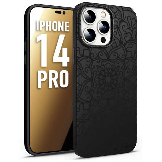 CUSTOMIZZA - Custodia cover nera morbida in tpu compatibile per iPhone 14 PRO mandala nero fiore vedo non vedo donna