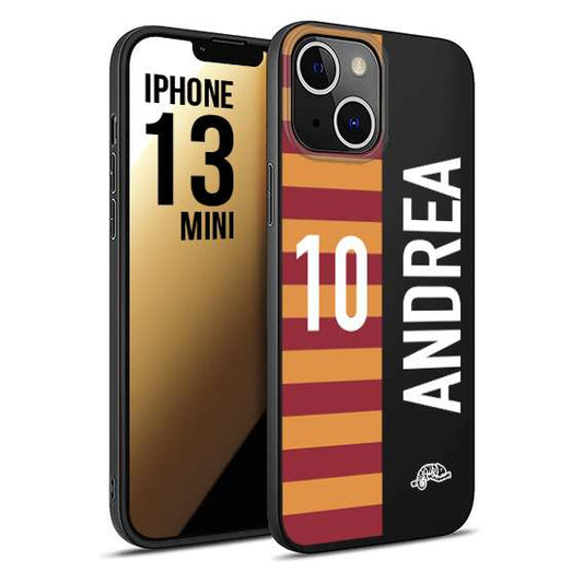 CUSTOMIZZA - Custodia cover nera morbida in tpu compatibile per iPhone 13 MINI personalizzata calcio football nome e numero calciatori giallo rossi
