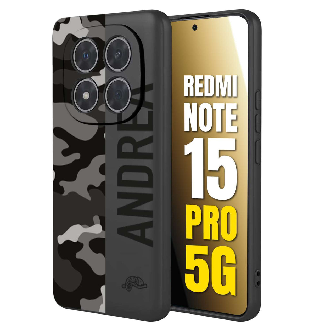CUSTOMIZZA - Custodia cover nera morbida in tpu compatibile per Xiaomi Redmi Note 15 PRO 5G camouflage mimetico militare personalizzata nome
