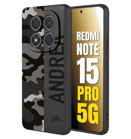CUSTOMIZZA - Custodia cover nera morbida in tpu compatibile per Xiaomi Redmi Note 15 PRO 5G camouflage mimetico militare personalizzata nome