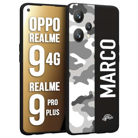 CUSTOMIZZA - Custodia cover nera morbida in tpu compatibile per Oppo Realme 9 4G - 9 PRO PLUS camouflage mimetico militare personalizzata nome bianco