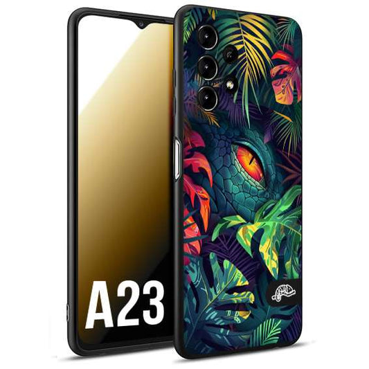 CUSTOMIZZA - Custodia cover nera morbida in tpu compatibile per Samsung A23 animali color giungla tropicale occhio di coccodrillo alligatore disegnato