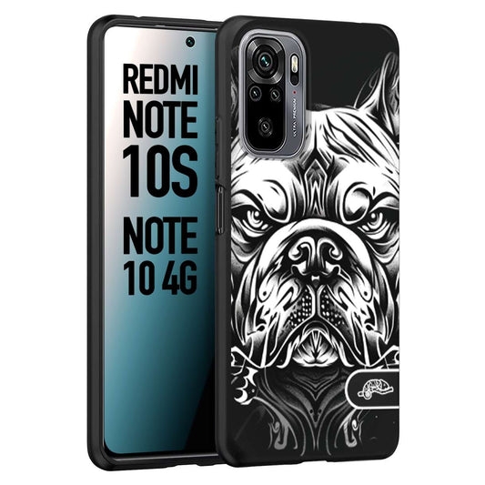 CUSTOMIZZA - Custodia cover nera morbida in tpu compatibile per Xiaomi Redmi Note 10S bulldog bianco a rilievo disegnato tattoo tatuaggio