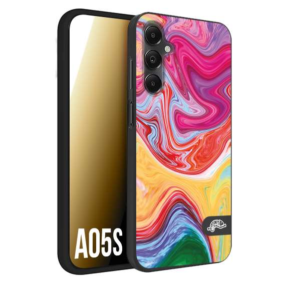 CUSTOMIZZA - Custodia cover nera morbida in tpu compatibile per Samsung A05S colorata fantasia vortice marmo onde verde fucsia gialla