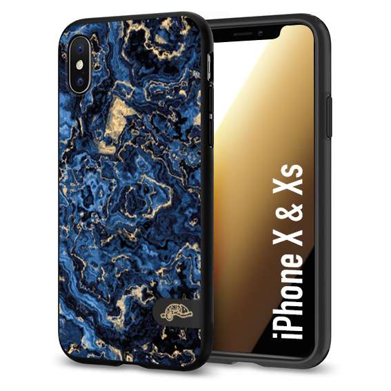 CUSTOMIZZA - Custodia cover nera morbida in tpu compatibile per iPhone X - Xs effetto marmo marble blu venature dorato psichedelico