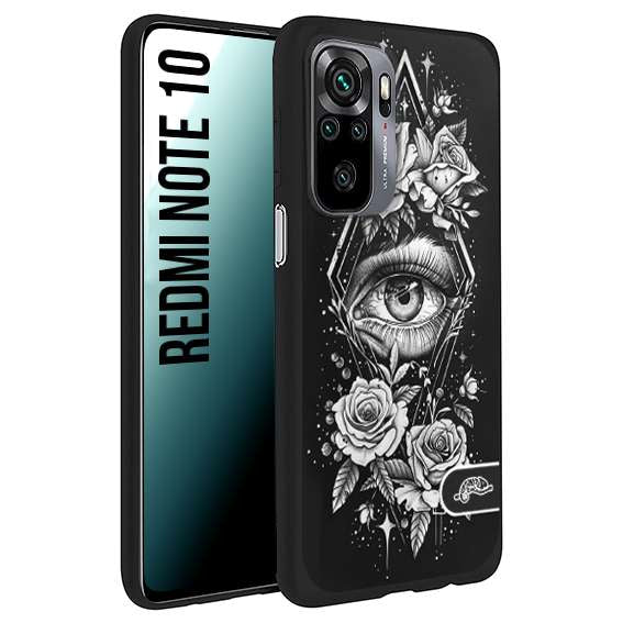 CUSTOMIZZA - Custodia cover nera morbida in tpu compatibile per Xiaomi Redmi Note 10 occhio fiori rombo geometrico black and white bianco a rilievo disegnato tattoo tatuaggio
