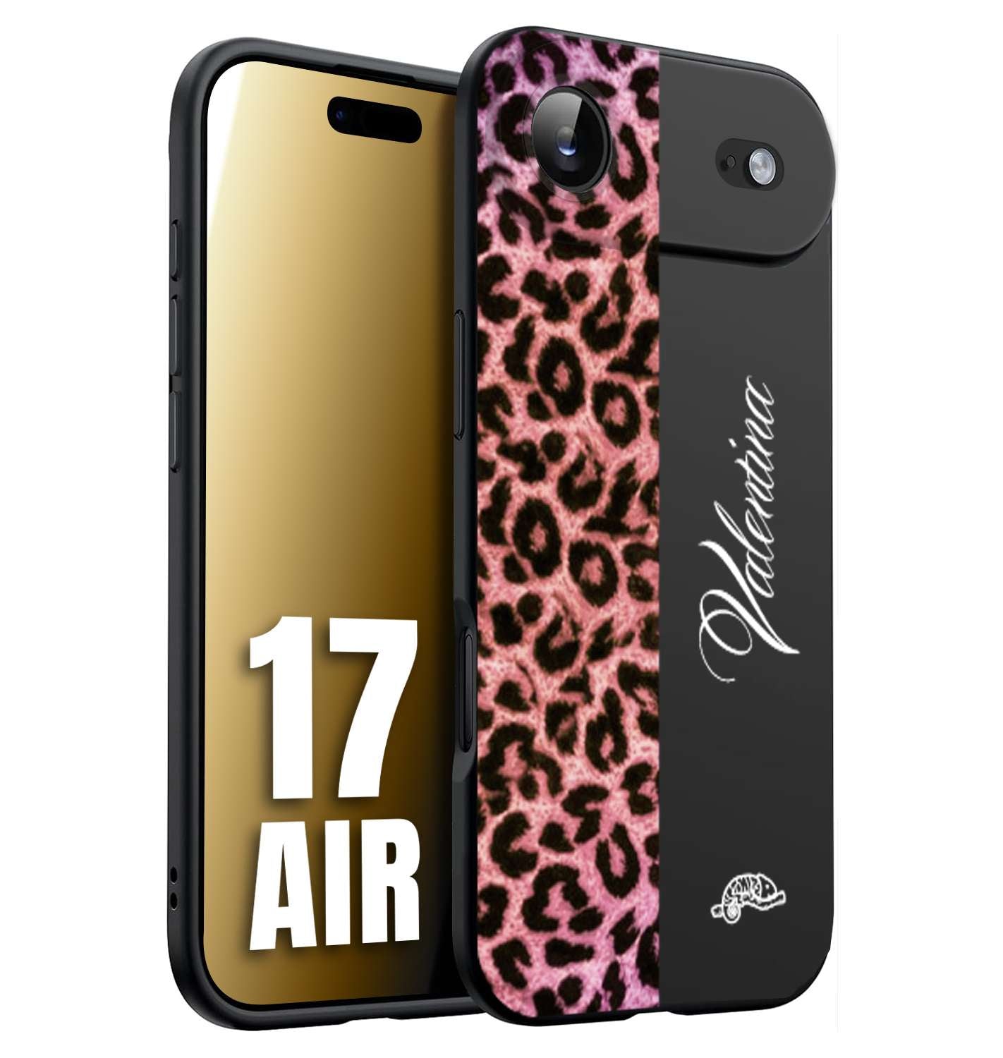 CUSTOMIZZA - Custodia cover nera morbida in tpu compatibile per iPhone 17 AIR leopardato rosa fucsia personalizzata nome iniziali