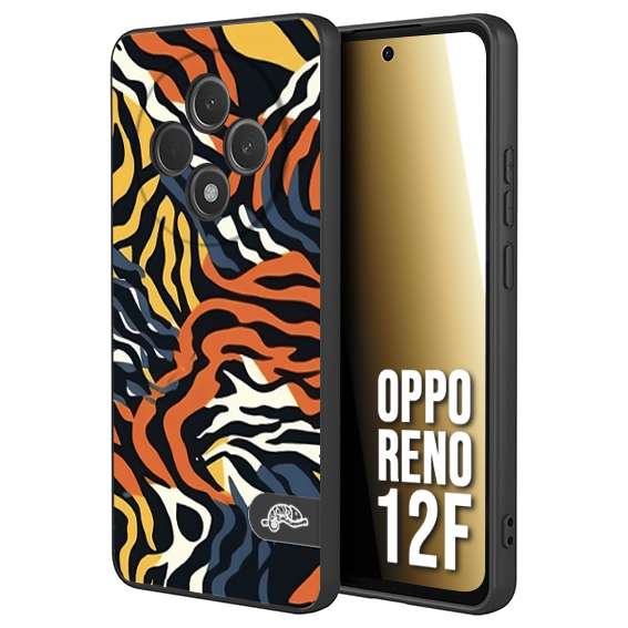 CUSTOMIZZA - Custodia cover nera morbida in tpu compatibile per Oppo Reno 12F leopardato maculato tigrato tiger colorata gialla blu arancio