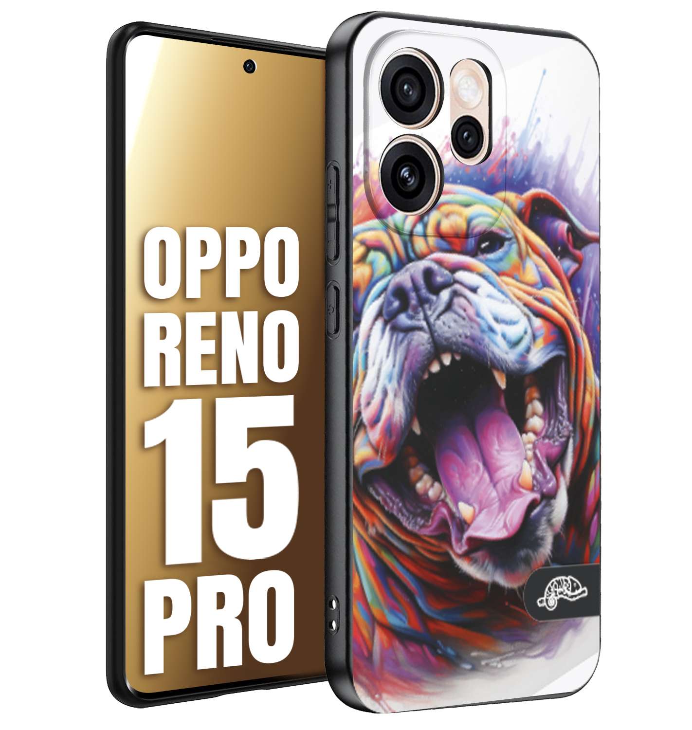 CUSTOMIZZA - Custodia cover nera morbida in tpu compatibile per Oppo Reno 15 PRO animali color bulldog cane dog colori vibranti disegnato schizzo