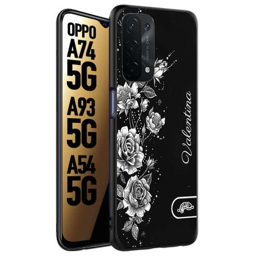 CUSTOMIZZA - Custodia cover nera morbida in tpu compatibile per Oppo A74 5G - A93 5G - A54 5G a rilievo soft touch personalizzata nome rose fiori donna