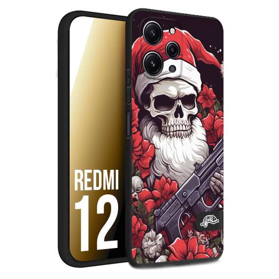 CUSTOMIZZA - Custodia cover nera morbida in tpu compatibile per Xiaomi Redmi 12 teschio natale santa claus fiori tattoo disegnato