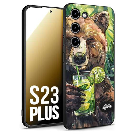 CUSTOMIZZA - Custodia cover nera morbida in tpu compatibile per Samsung S23 PLUS estate disegnata cocktails animali simpatici orso bear negroni