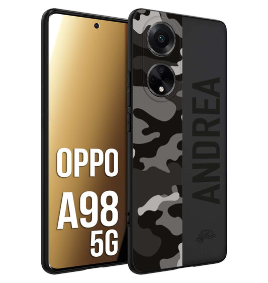 CUSTOMIZZA - Custodia cover nera morbida in tpu compatibile per Oppo A98 5G camouflage mimetico militare personalizzata nome