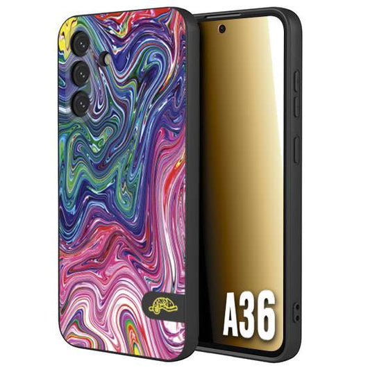 CUSTOMIZZA - Custodia cover nera morbida in tpu compatibile per Samsung A36 colorata fantasia vortice marmo arcobaleno rosa blu fucsia