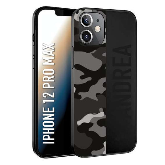 CUSTOMIZZA - Custodia cover nera morbida in tpu compatibile per iPhone 12 PRO MAX camouflage mimetico militare personalizzata nome