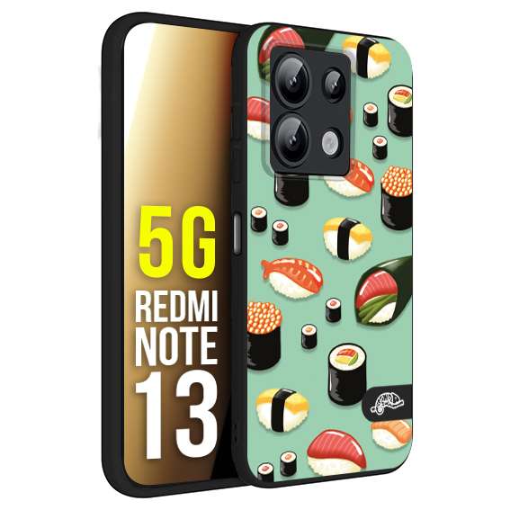 CUSTOMIZZA - Custodia cover nera morbida in tpu compatibile per Xiaomi Redmi Note 13 5G sushi disegni giapponese nighiri acquamarina verde