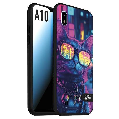 CUSTOMIZZA - Custodia cover nera morbida in tpu compatibile per Samsung A10 animali cyberpunk gatto street cat fucsia blu giallo