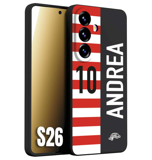 CUSTOMIZZA - Custodia cover nera morbida in tpu compatibile per Samsung S26 personalizzata calcio football nome e numero calciatori bianco rossa