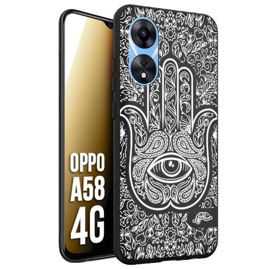 CUSTOMIZZA - Custodia cover nera morbida in tpu compatibile per Oppo A58 4G mano di fatima effetto rilievo mandala donna