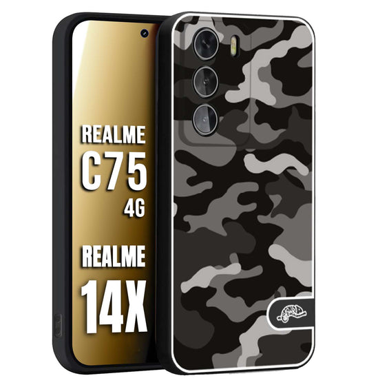 CUSTOMIZZA - Custodia cover nera morbida in tpu compatibile per Realme 14X - C75 4G camouflage mimetico militare nero black grigio