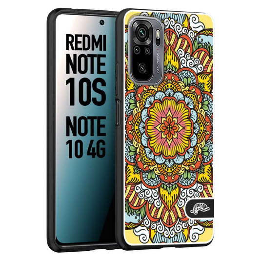 CUSTOMIZZA - Custodia cover nera morbida in tpu compatibile per Xiaomi Redmi Note 10S mandala colorato fiore nuvole arancione