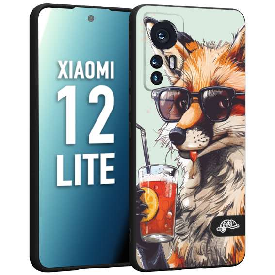 CUSTOMIZZA - Custodia cover nera morbida in tpu compatibile per Xiaomi 12 LITE estate disegnata cocktails animali simpatici fox volpe negroni